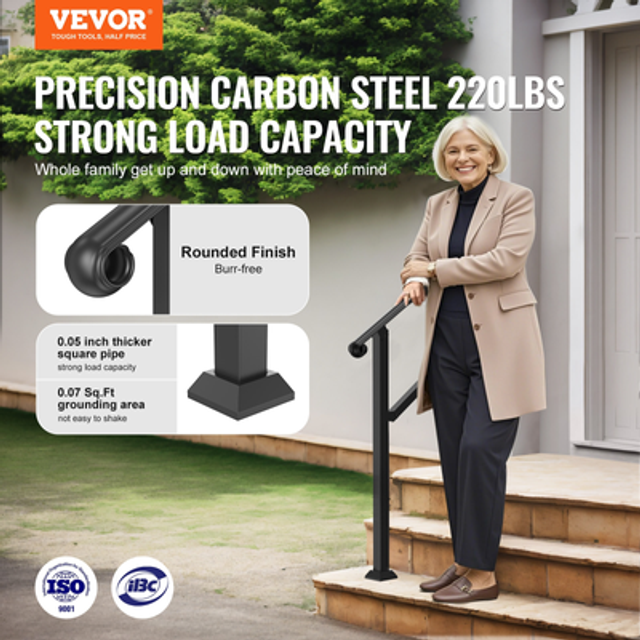 Handrails for Outdoor Steps, 2-3 Step Stair Hand Rail & Indoor Railing Kit, Railings for Outside Steps with Installation Kit, Hand Rails for