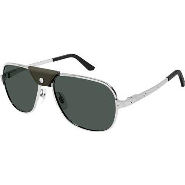 Cartier Santos De Cartier Green Navigator Mens Sunglasses CT0165S 012 60 - Silver Tone (OS)