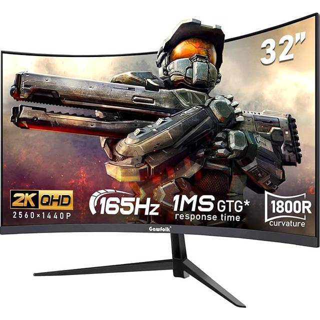 Gawfolk 32-inch PC screen,2K WQHD(2560Ã1440P),165Hz curved Gaming Monitors, 1msï¼FreeSync, 100% sRGBï¼178Â° wide viewing angle