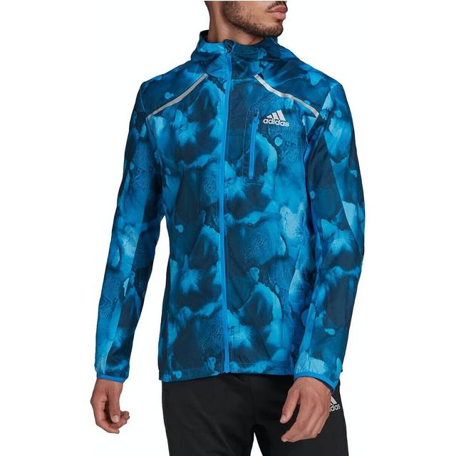 Adidas marathon running jacket graphic print blue mens