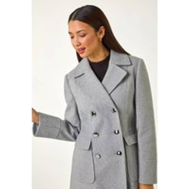 Double Breasted Longline Coat - Charcoal Grey - 16