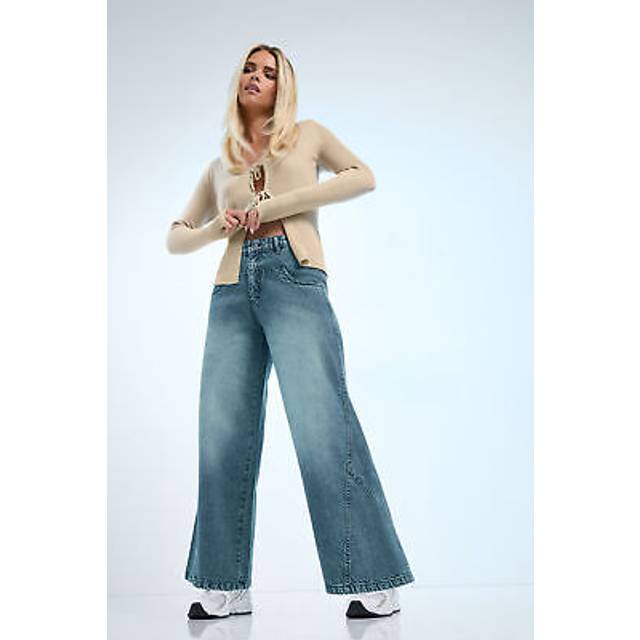 Pixiegirl Petite Blue Washed Denim Seam Front Jeans 16 Pixiegirl | Petite Women's Wide Leg Jeans