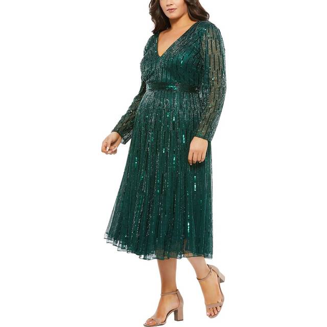 Mac Duggal Plus  A-Line Tea Length Dress