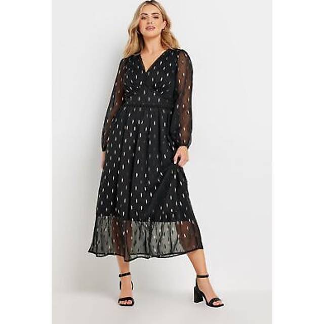M&Co Black Metallic Tiered V Neck Midi Dress 12 M&Co Womens