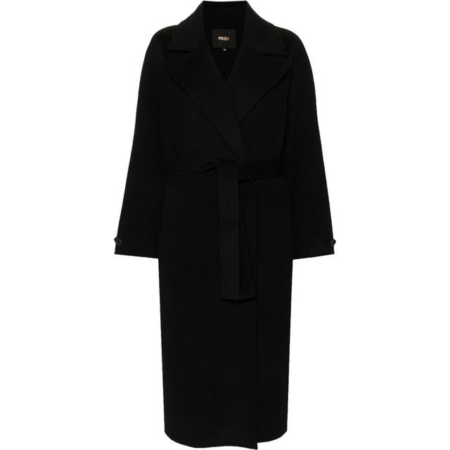 Maje - long belted coat - women - Polyamide/Wool/Polyester - 34 - Black