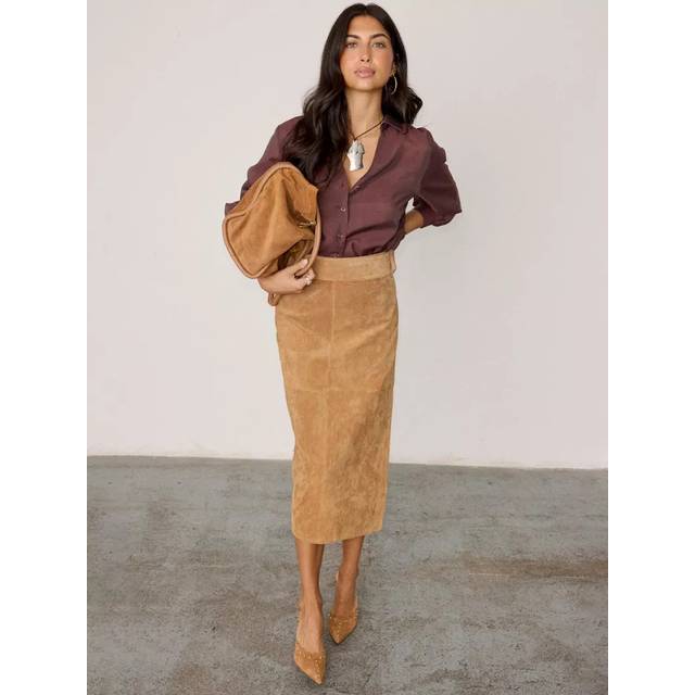 Women's Suede Jaspre Skirt in Brown, Size 8 by Never Fully Dressed