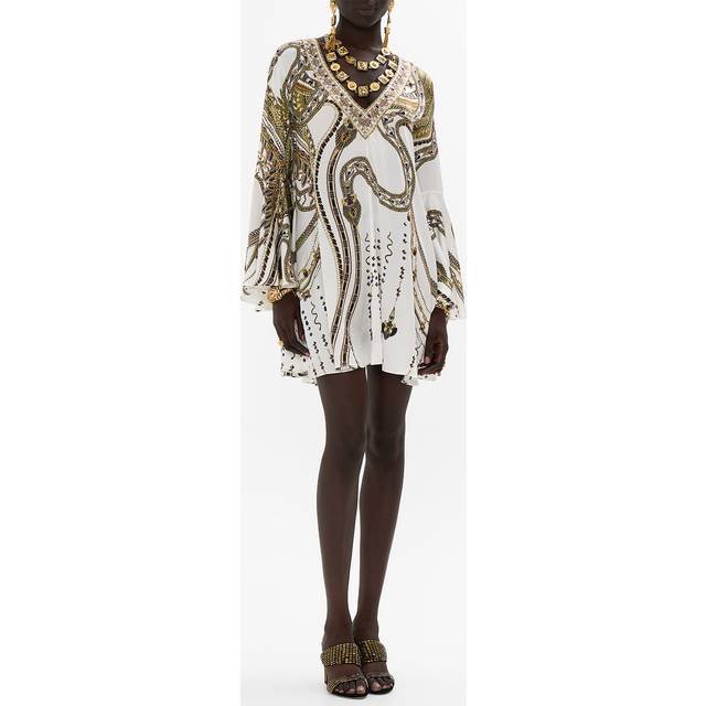 V-Neck Flared Sleeve Mini Dress Goddess Energy, L