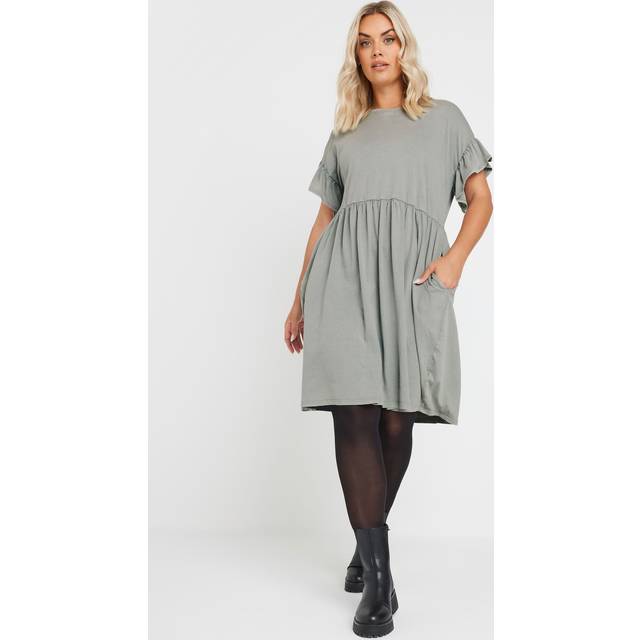 Yours Curve Grey Acid Wash Frill Sleeve Mini Dress, Women's Curve & Plus Size, Yours - 30-32