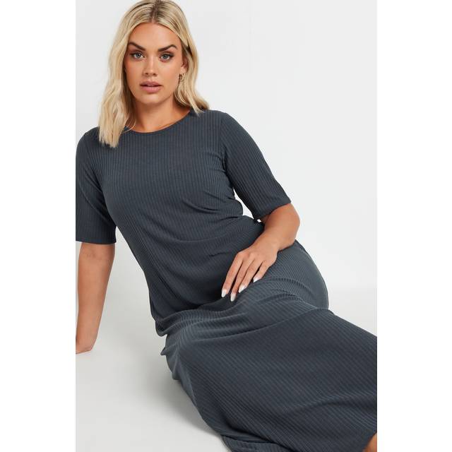 Yours Curve Charcoal Grey Ribbed Maxi Dress, Women's Curve & Plus Size, Yours - 22-24