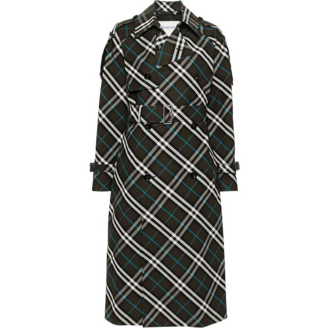 Burberry - Long Check Cotton Blend Trench Coat - women - Cotton/Polyester/Cupro - 6 - Green