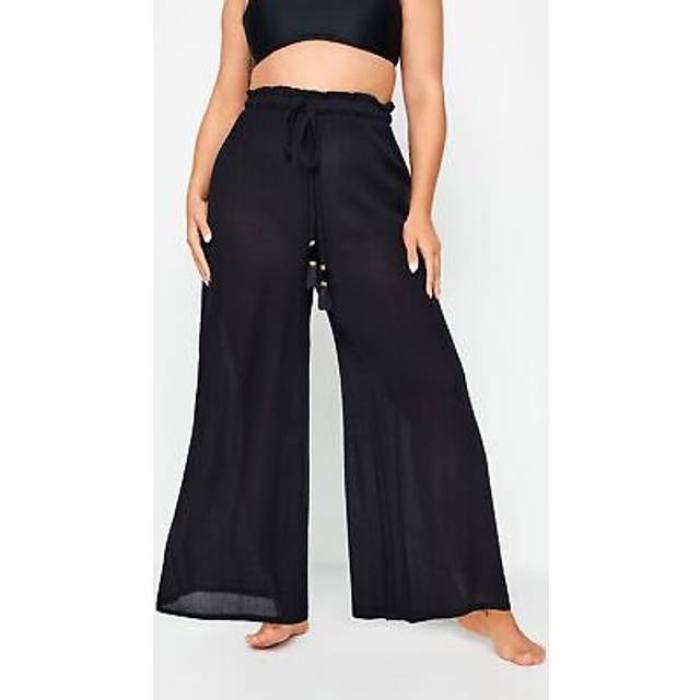 Yours Curve Black Wide Leg Beach Trousers, Women's Curve & Plus Size, Yours - 30-32