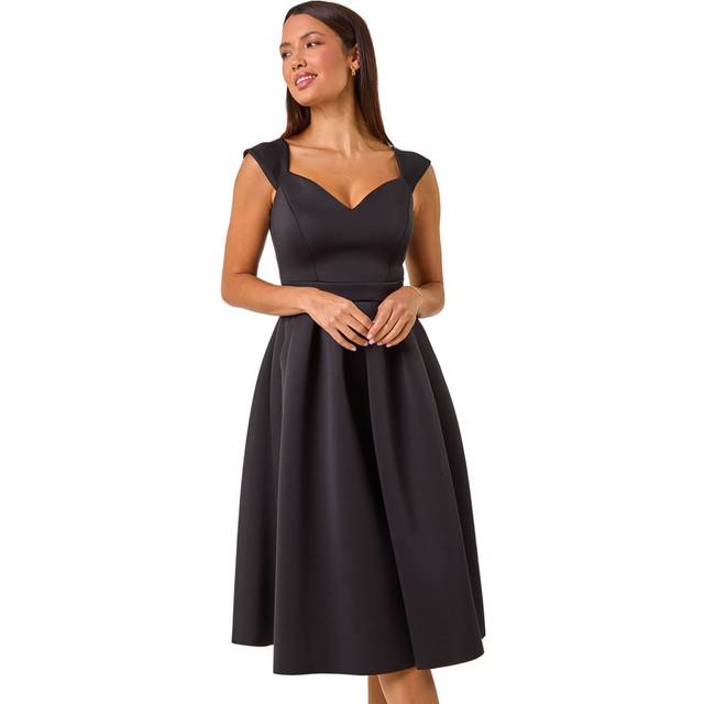 Sweetheart Neck Scuba Skater Dress - Black - Size 18 - Roman