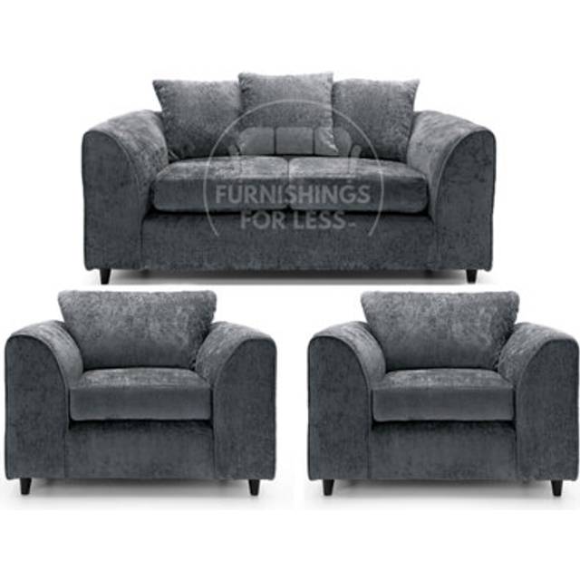 Monaco Chenille Fabric 3 Piece Sofa Suite - 2 Seater and 2 Armchairs - Grey - One Size