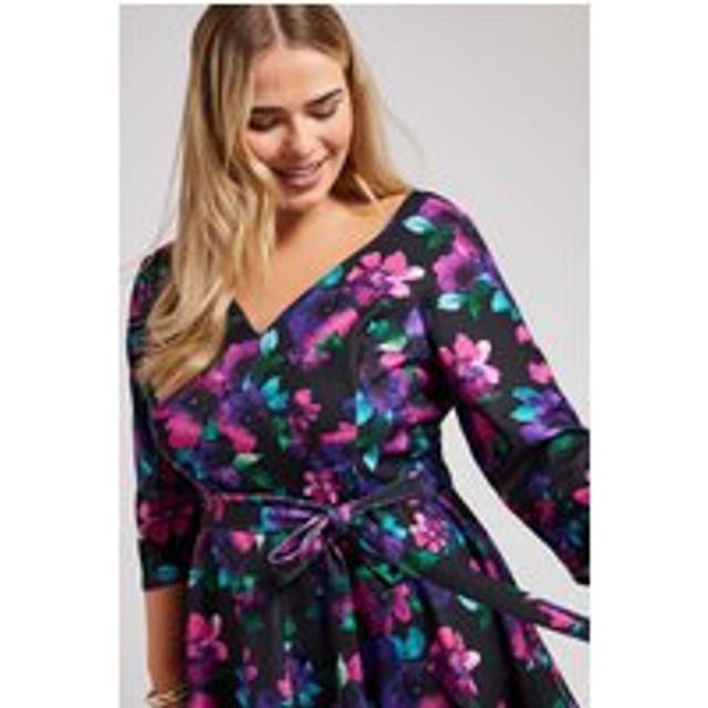 Yours London Curve Black Floral Print Peplum Top, Women's Curve & Plus Size, Yours London - 14