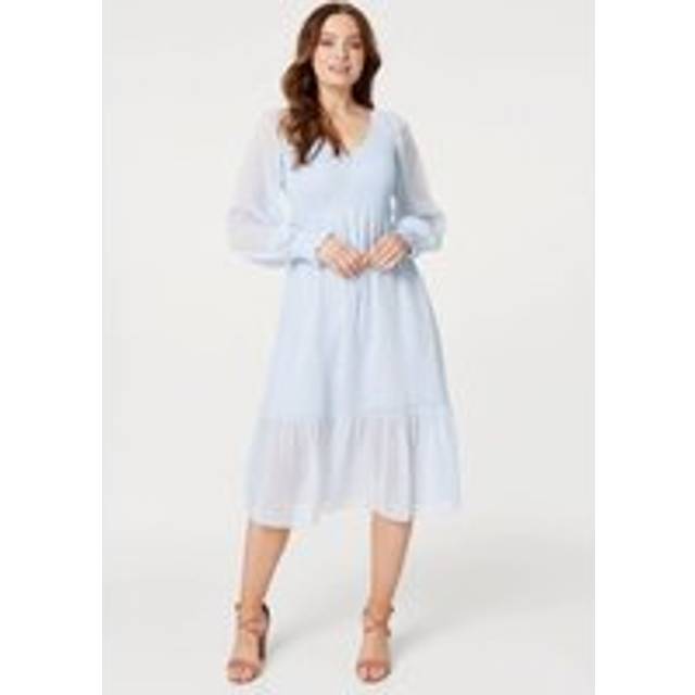 Izabel London Light Blue Embossed Polka Dot Smock Dress