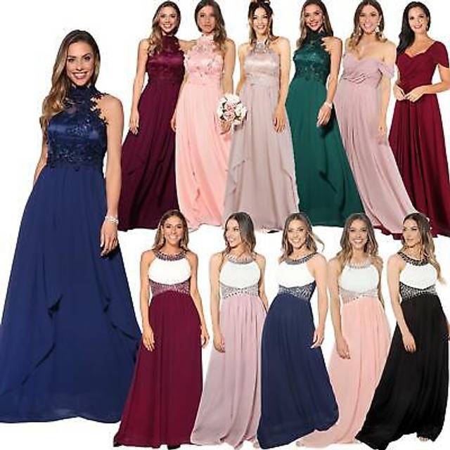 Womens bridesmaid wedding maxi prom dress diamante fitted long fishtail party