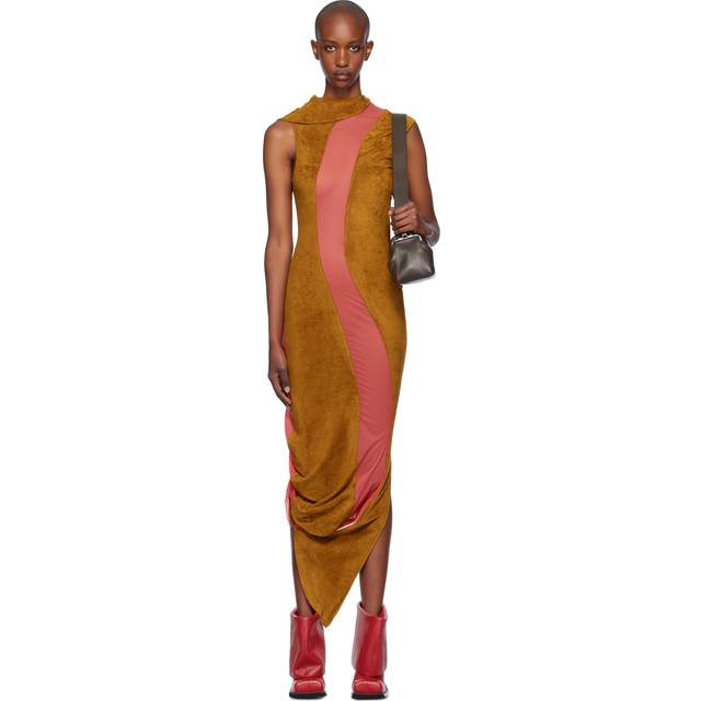 Kiko Kostadinov Tan & Pink Pendle Maxi Dress - Caramel/Hot Coral - FR 40