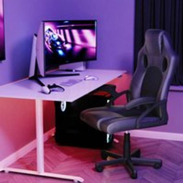 Home Discount - Coma Racing Gaming Office Chair Adjustable Faux Leather Foam Padded Armrests Swivel Seat, Grey