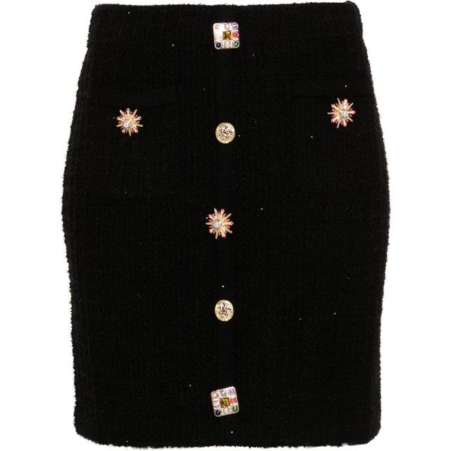 Self-Portrait - jewel buttons knitted mini skirt - women - Viscose/Cotton/Polyamide - M - Black
