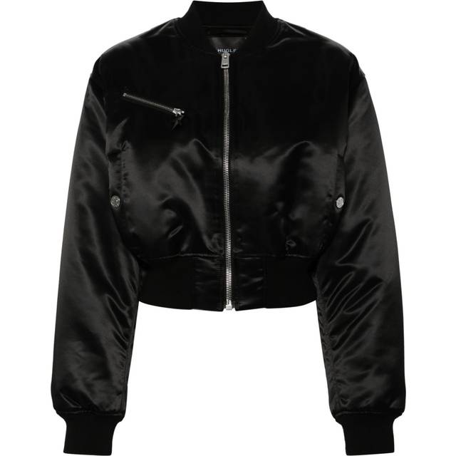 Mugler - cropped padded bomber jacket - women - Recycled Nylon/Cupro - 36 - Black