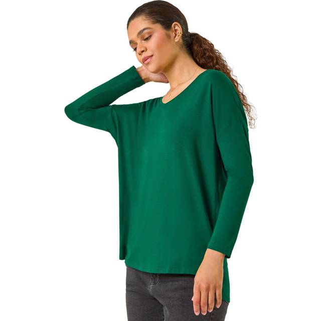 Roman Womens V-Neck Tunic Stretch Top - Green - Size 12 UK