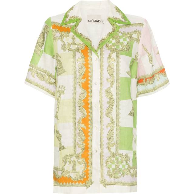 ALEMAIS - Checkmate mix-print linen shirt - women - Linen/Flax - 12 - Green