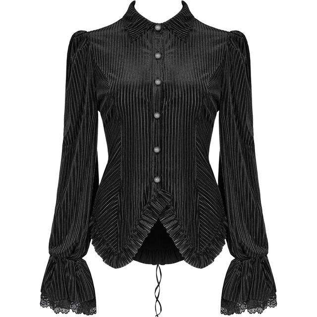 Punk rave womens gothic steampunk blouse top shirt black velvet victorian corset