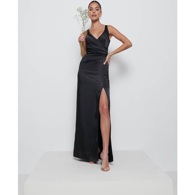 Esmee Wrap Maxi Bridesmaid Dress - Black, 12