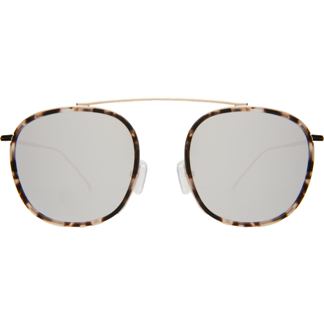 illesteva Mykonos Ace Sunglasses in White Tortoise/Gold / Silver Flat Mirror