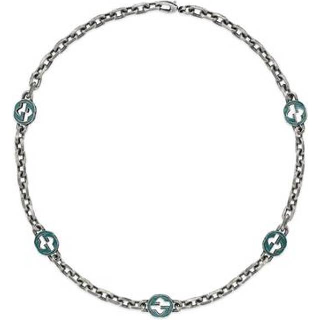 Gucci Sterling Silver Interlocking Turquoise Enamel Necklace YBB65812600100U