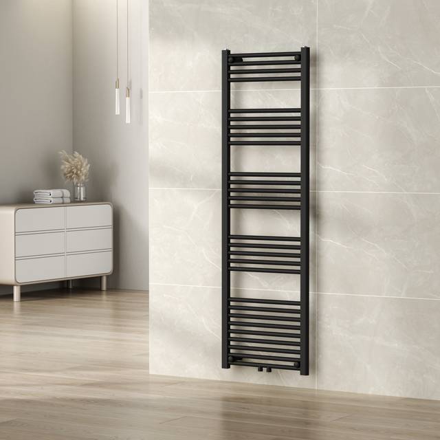 [neu.haus] Elektrisk handdukstork för badrum, handdukstork, varmvatten, uppvärmd 655 W stål 160 x 50 cm svart