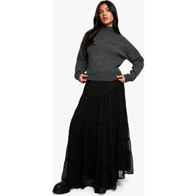 Womens Maternity Elasticated Waist Chiffon Leopard Print Tiered Maxi Skirt - Multi - 16, Multi
