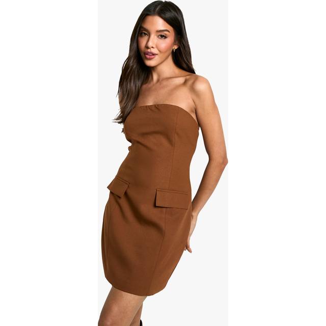 Womens Bandeau Tailored Mini Dress - Brown - 10, Brown