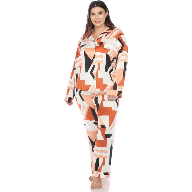 White Mark PS3614-11-2X Bronze Plus Size Womens Printed Satin Pajama Set, 2XL