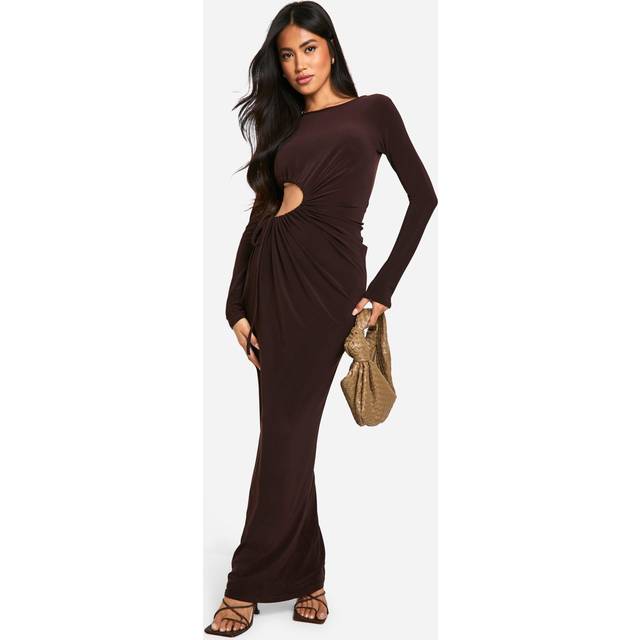 Womens Long Sleeve Cut Out Maxi Dress - Brown - 12, Brown