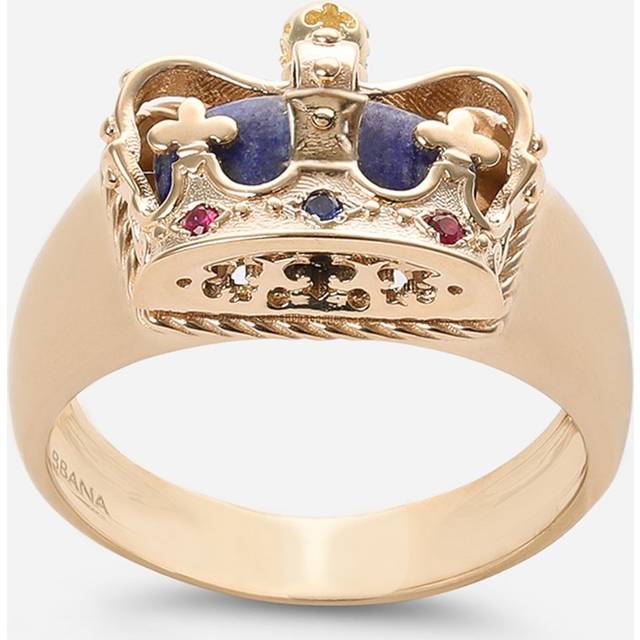 Dolce & Gabbana Crown Yellow Gold Ring With Lapislazzuli On The Inside - Man Rings Gold 66