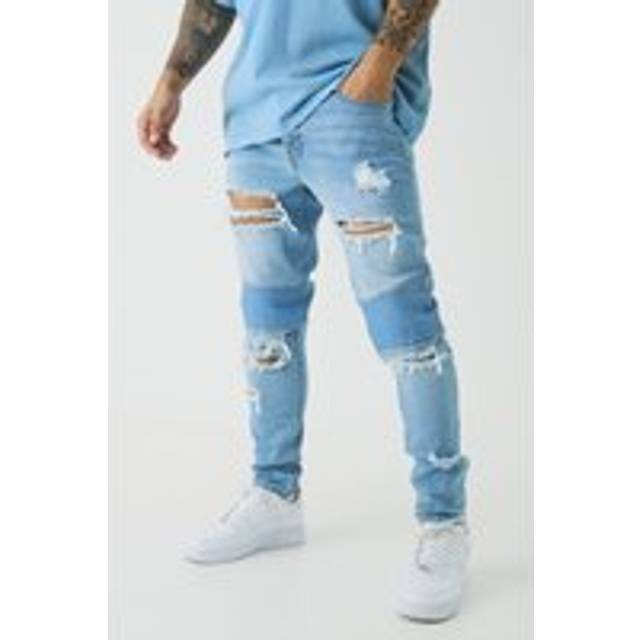 Tall Skinny Biker Ripped Knee Jeans - Blue - 36