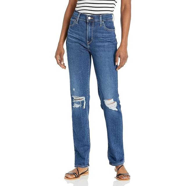 Levi's Women's 724 High Rise Straight Jeans  Dark Indigo Destructed  25 Regular