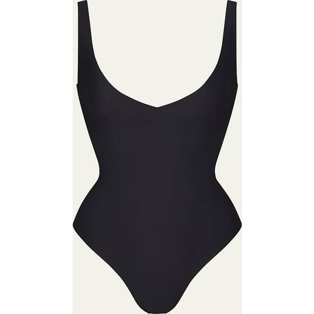Skims Womens Onyx Plunge-neck Slim-fit Stretch-woven Body L - ONYX