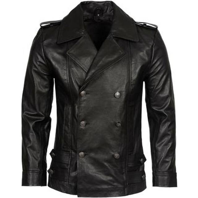 Infinity Leather Mens Cowhide Peacoat-Leiden - Black - Size Medium