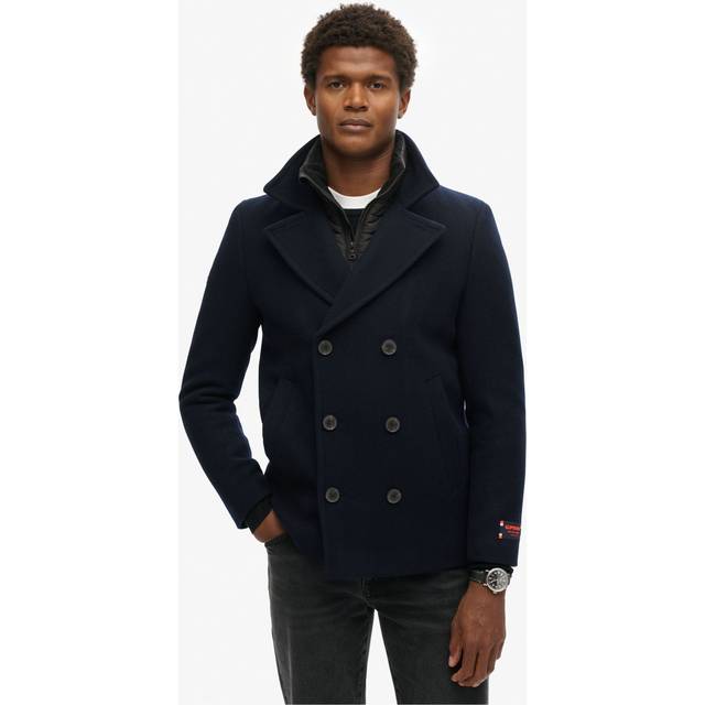 Superdry for man. M5011971A Navy Pea Coat (S), Casual, Wool
