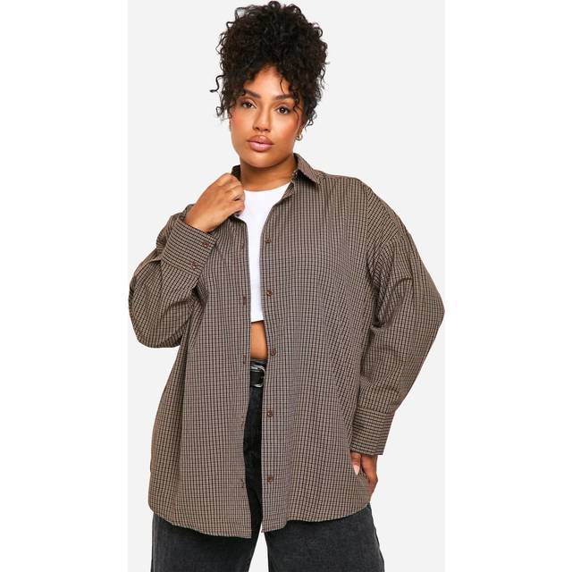 Womens Plus Oversized Chocolate Check Shirt - Brown - 18