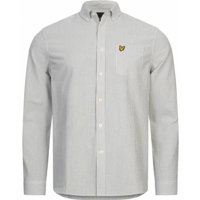 Men's Lyle & Scott Seersucker Strike Long Sleeve Green Shirt - Grey - Size: Regular/34