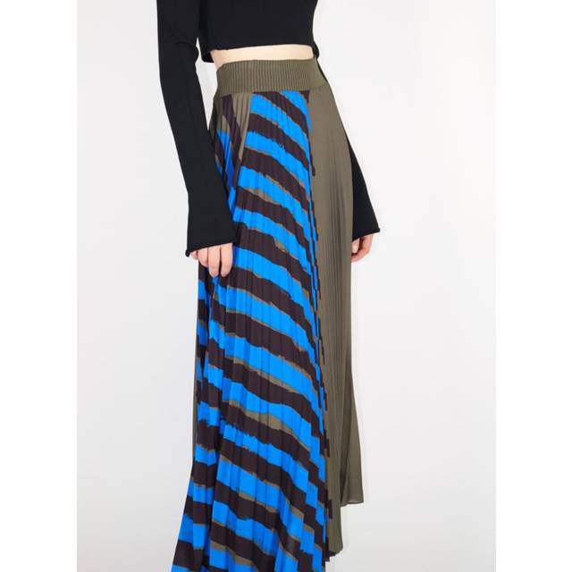 Pleated Chiffon Midi Skirt - BLACK MULTI - 4