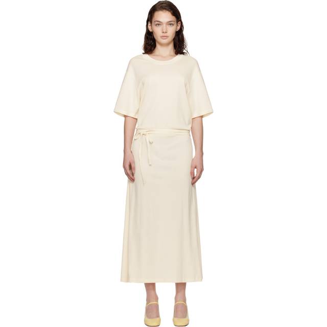 LEMAIRE Off-White Belted Rib T-shirt Midi Dress - WH048 Light Cream - M