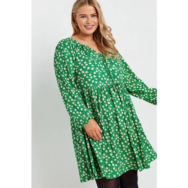 Yours Curve Green Daisy Print Textured Midi Dress, Women's Curve & Plus Size, Yours - 20