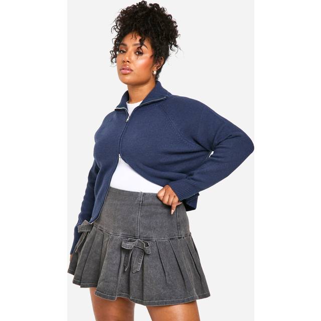 Womens Plus Bow Detail Pleated Micro Mini Skirt - Black - 26