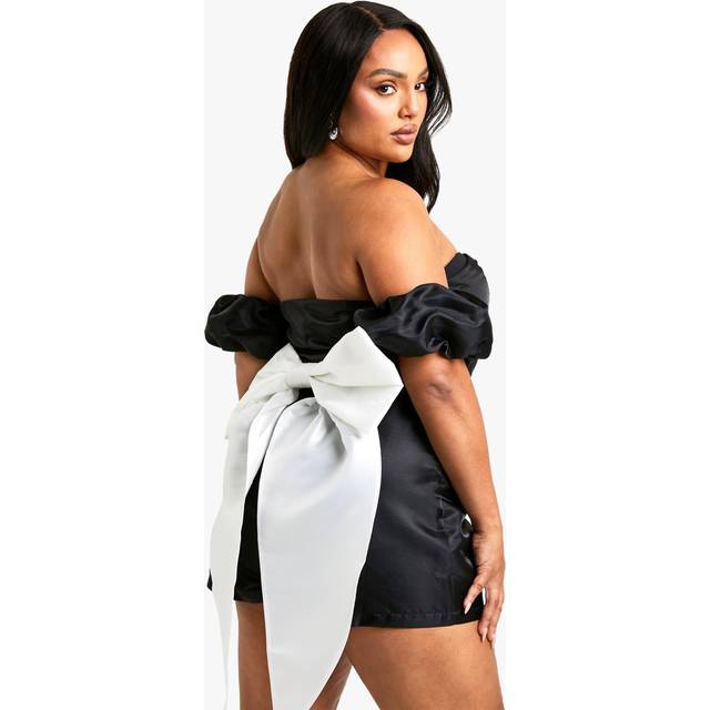 Womens Plus Taffeta Bow Back Playsuit - Black - 16, Black