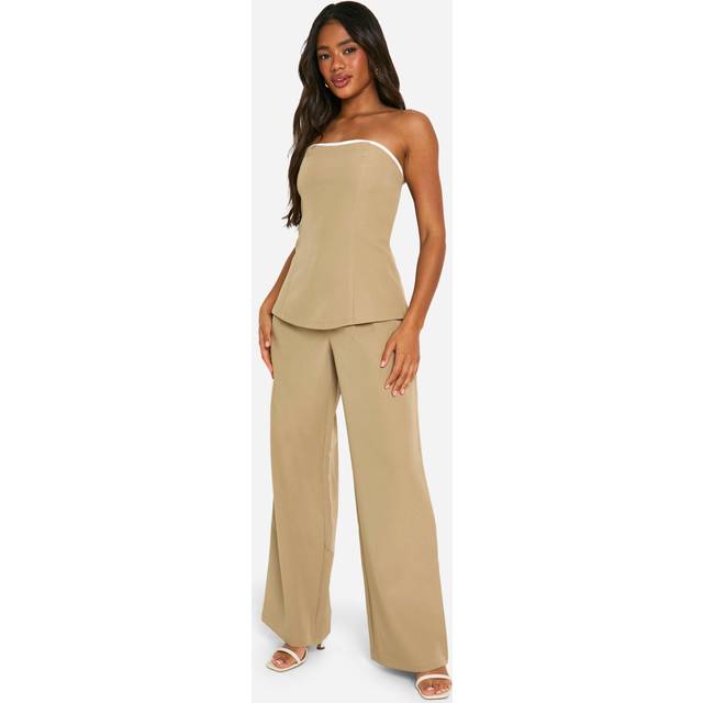Womens Pleat Front Straight Leg Tailored Trousers - Camel - 12