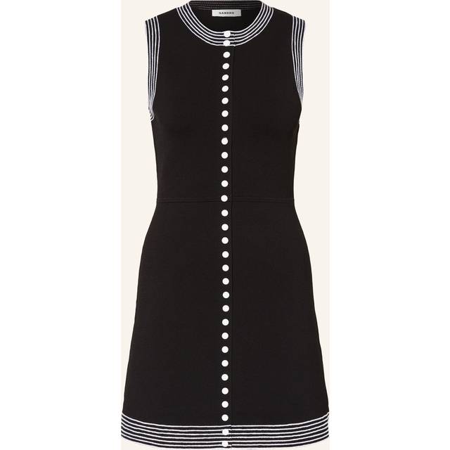 Sandro Womens Noir / Gris Contrast-stitch Slim-fit Sleeveless Stretch-knit Mini Dress 12